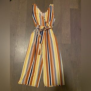 Blu Pepper Women's Striped Sleeveless Elastic Waist Jumpsuit with Pockets